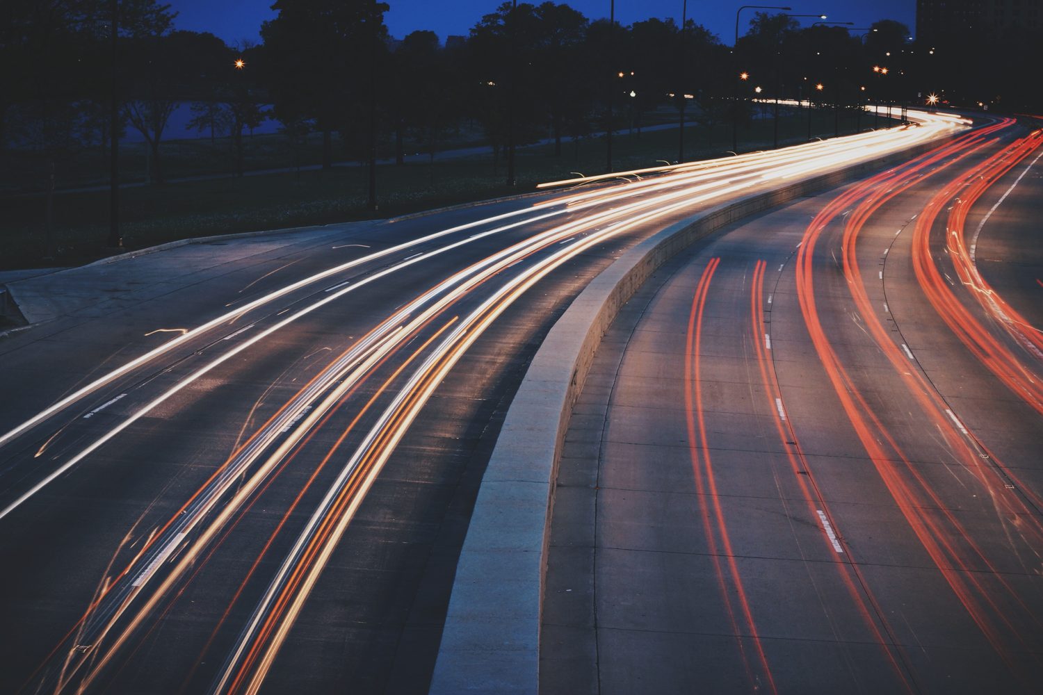 Long-exposure lines of night traffic